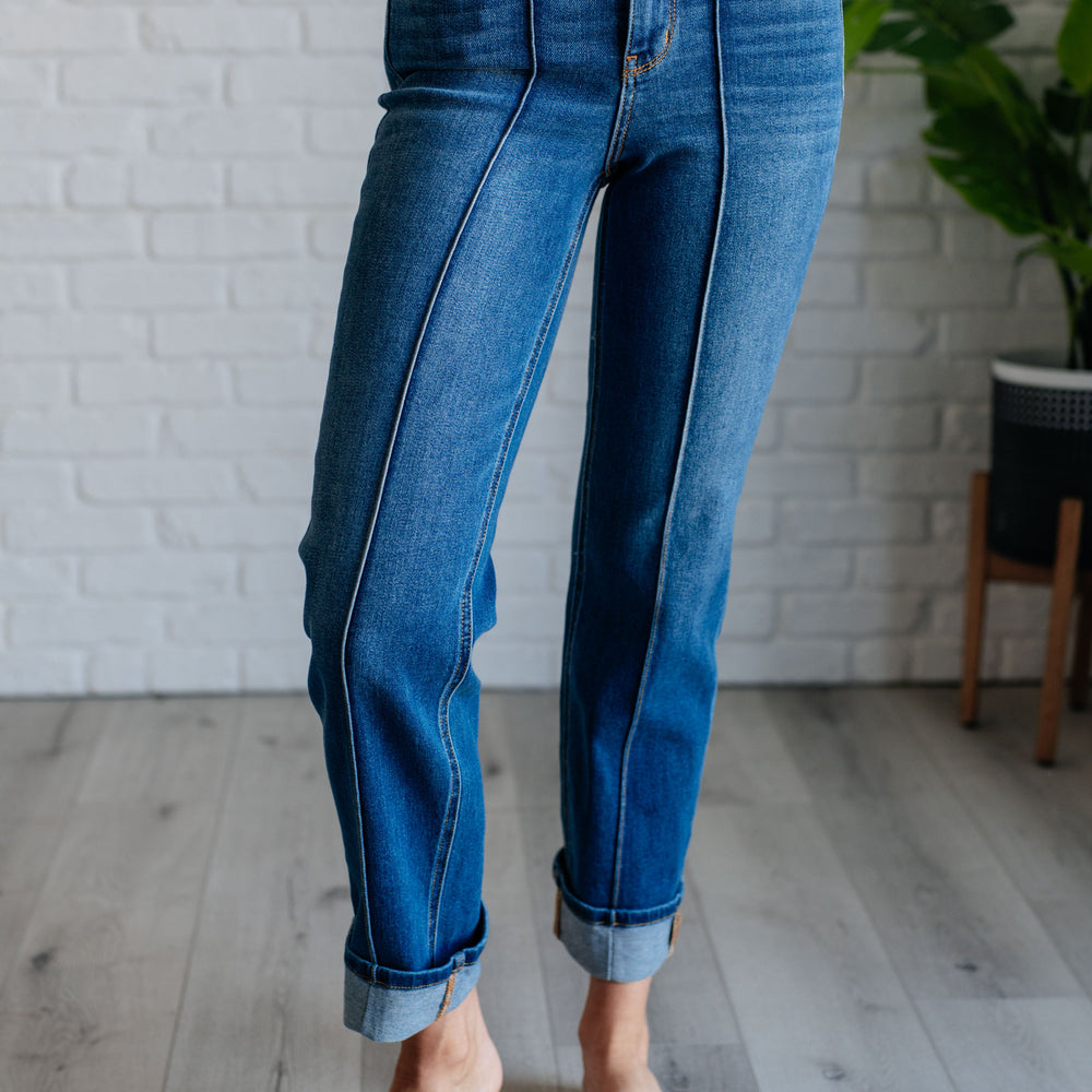 
                      
                        Campbell High Rise Center Seam Detail Straight Jeans
                      
                    