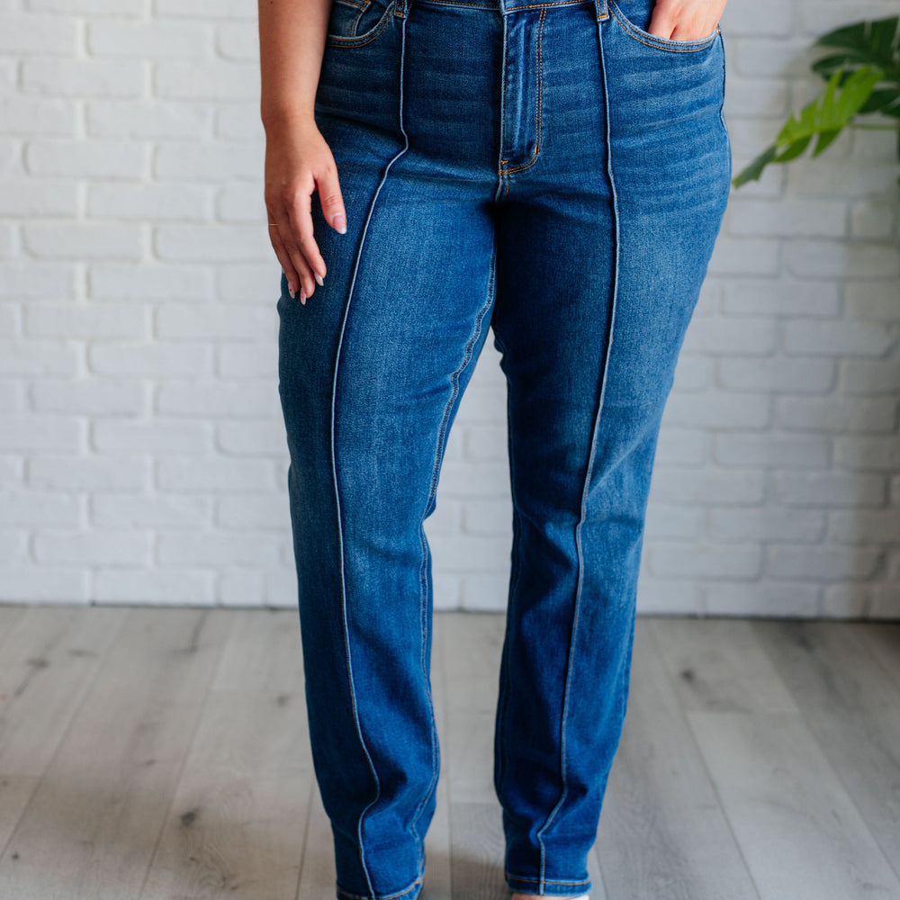 
                      
                        Campbell High Rise Center Seam Detail Straight Jeans
                      
                    