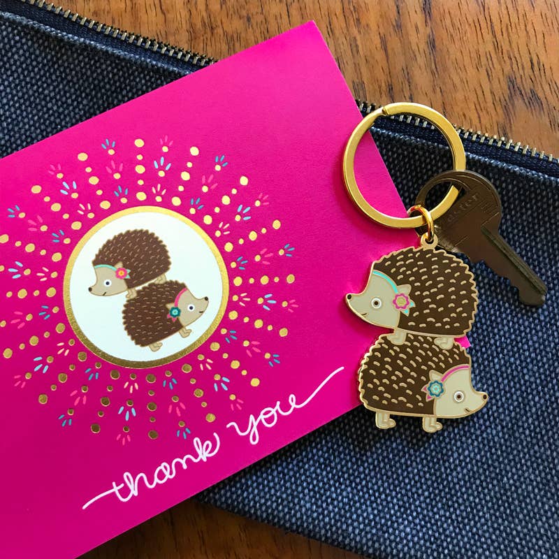 Stacked Hedgehogs Enamel Keychain