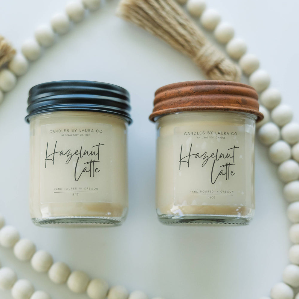 Hazelnut Latte Soy Jar Candle 8 oz with Black Lid