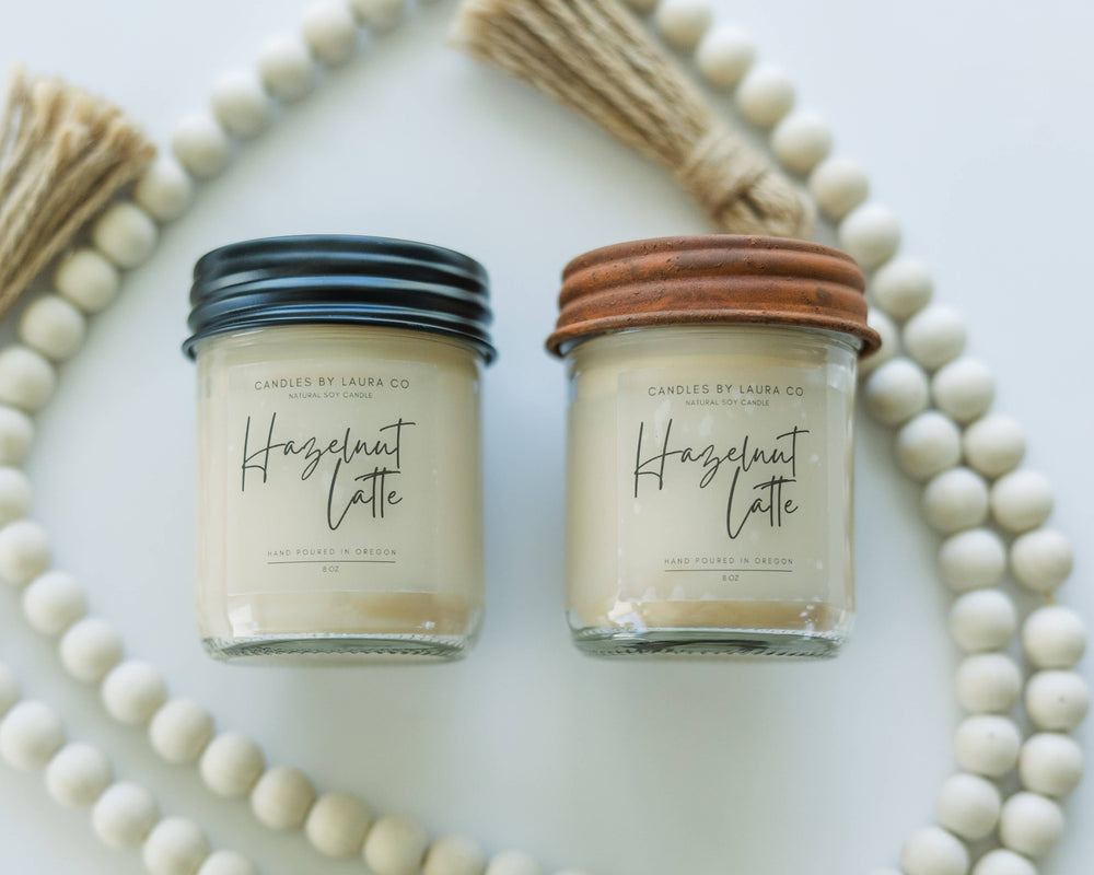 Hazelnut Latte Soy Jar Candle 8 oz with Black Lid