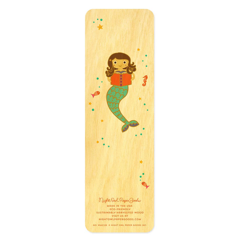 Reading Mermaid Wood Bookmark