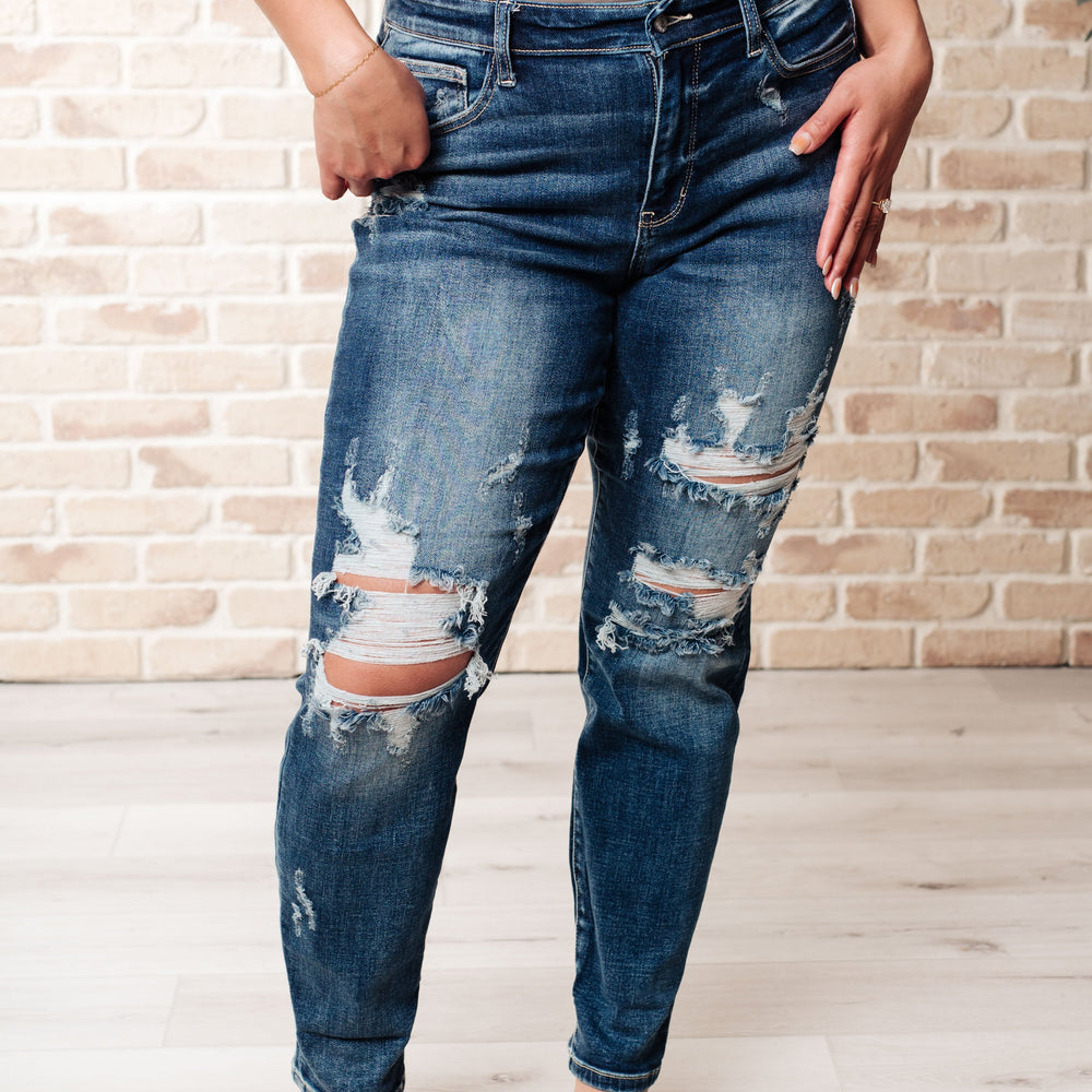 Danny Mid Rise Cuffed Destroyed Boyfriend Jeans