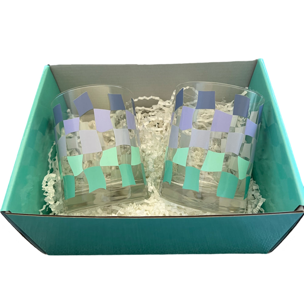 Cheers! Checkered Rock Glass Drink Set