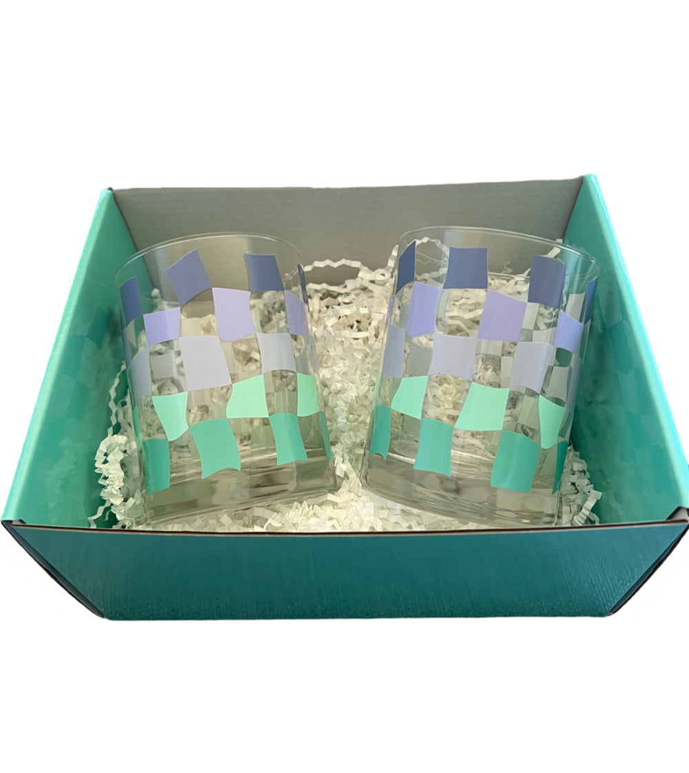 Cheers! Checkered Rock Glass Drink Set