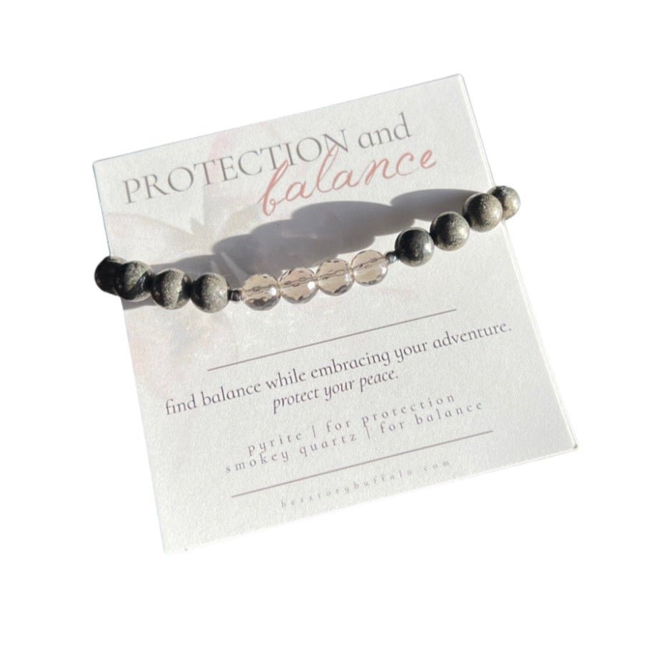 Protection and Balance Bracelet - Made of Pyrite + Smokey Quartz