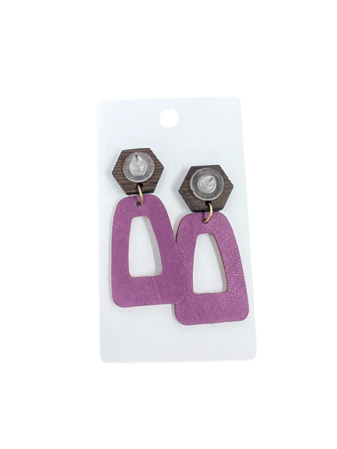 Genuine Leather and Cork Purple Floral Earrings