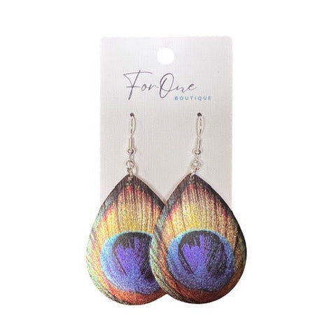 Peacock Feather Metal Earrings