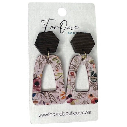 Genuine Leather and Cork Purple Floral Earrings