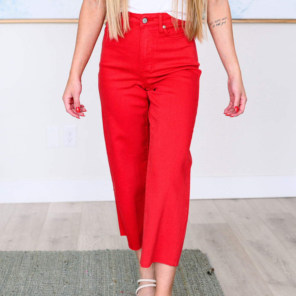 
                      
                        Lisa High Rise Control Top Wide Leg Crop Jeans in Red
                      
                    