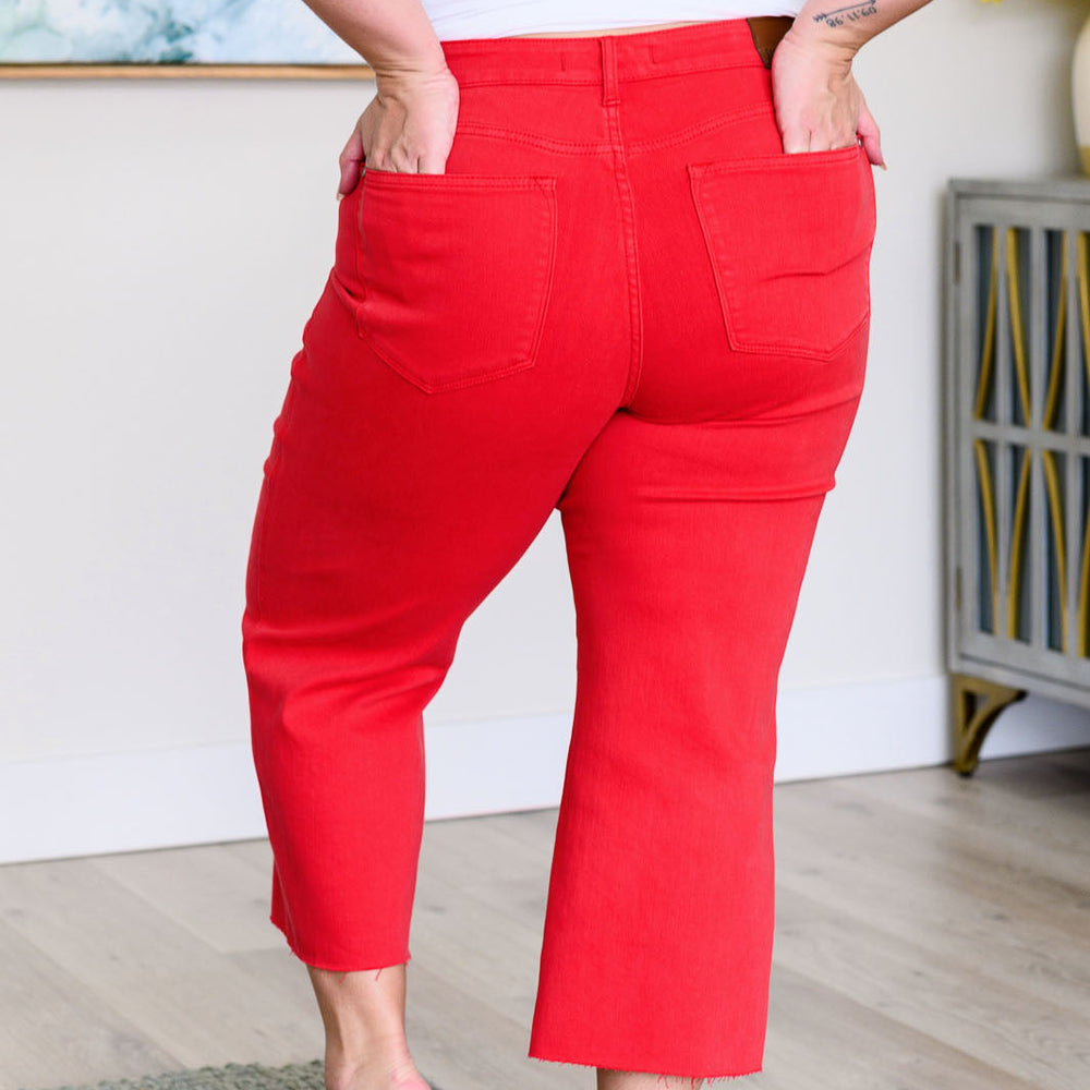 
                      
                        Lisa High Rise Control Top Wide Leg Crop Jeans in Red
                      
                    