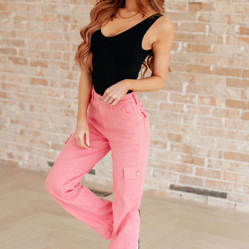 
                      
                        Peggy High Rise Cargo Straight Jeans in Pink
                      
                    