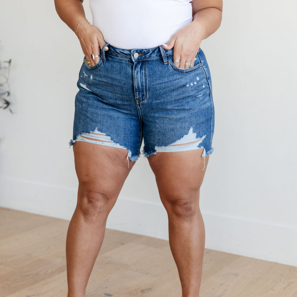 
                      
                        Samantha High Rise Rigid Magic Distressed Cutoff Shorts
                      
                    