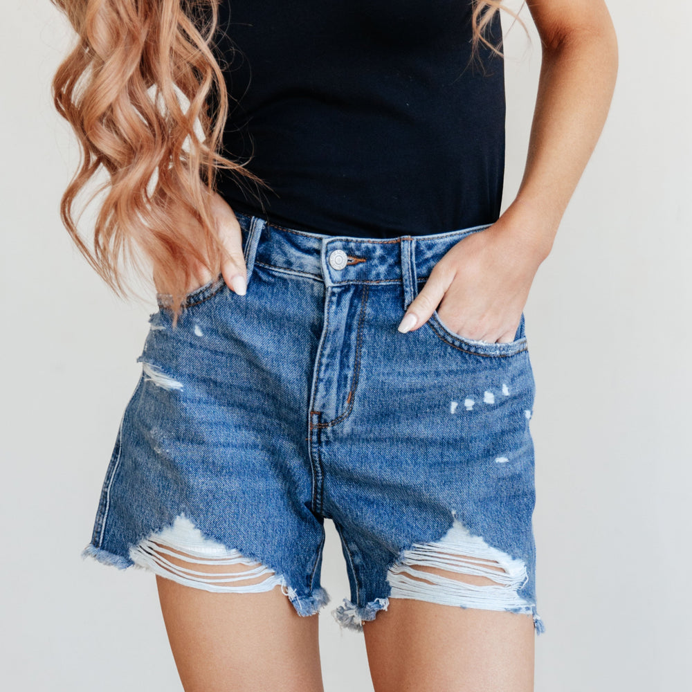 
                      
                        Samantha High Rise Rigid Magic Distressed Cutoff Shorts
                      
                    