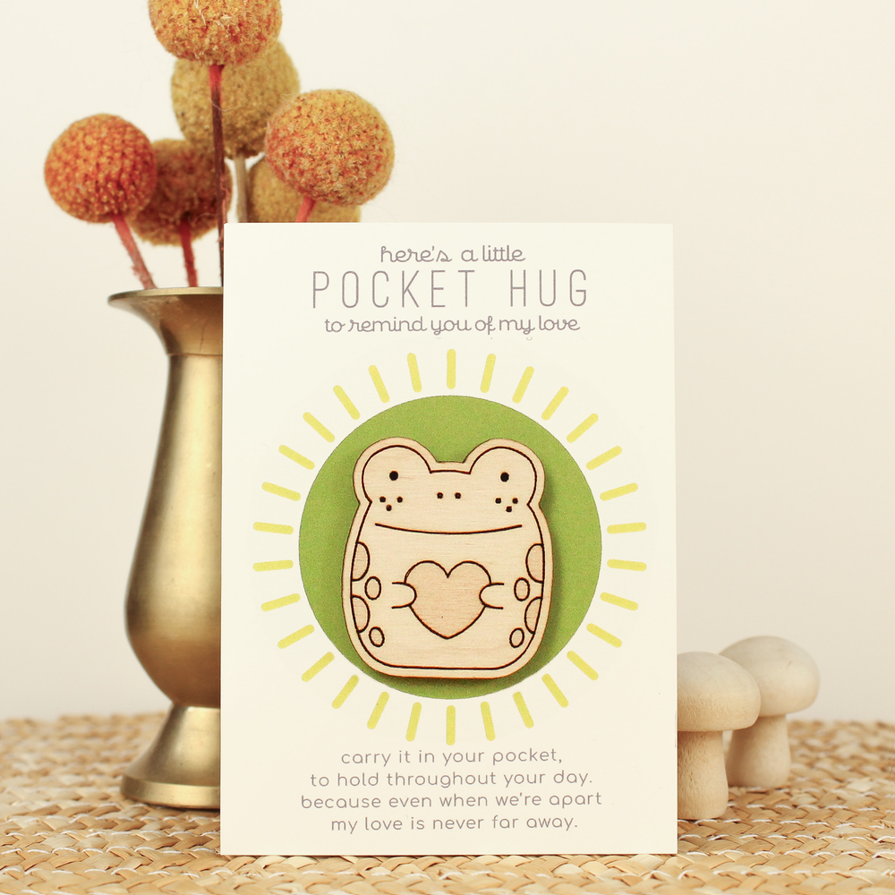 
                      
                        Wooden Pocket Hug, Frog. Thinking of You Token.
                      
                    