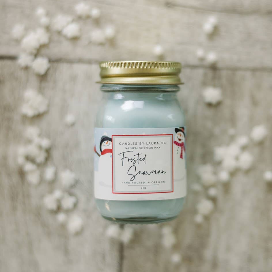 2 oz Mini Mason Frosted Snowman Soy Jar Candle