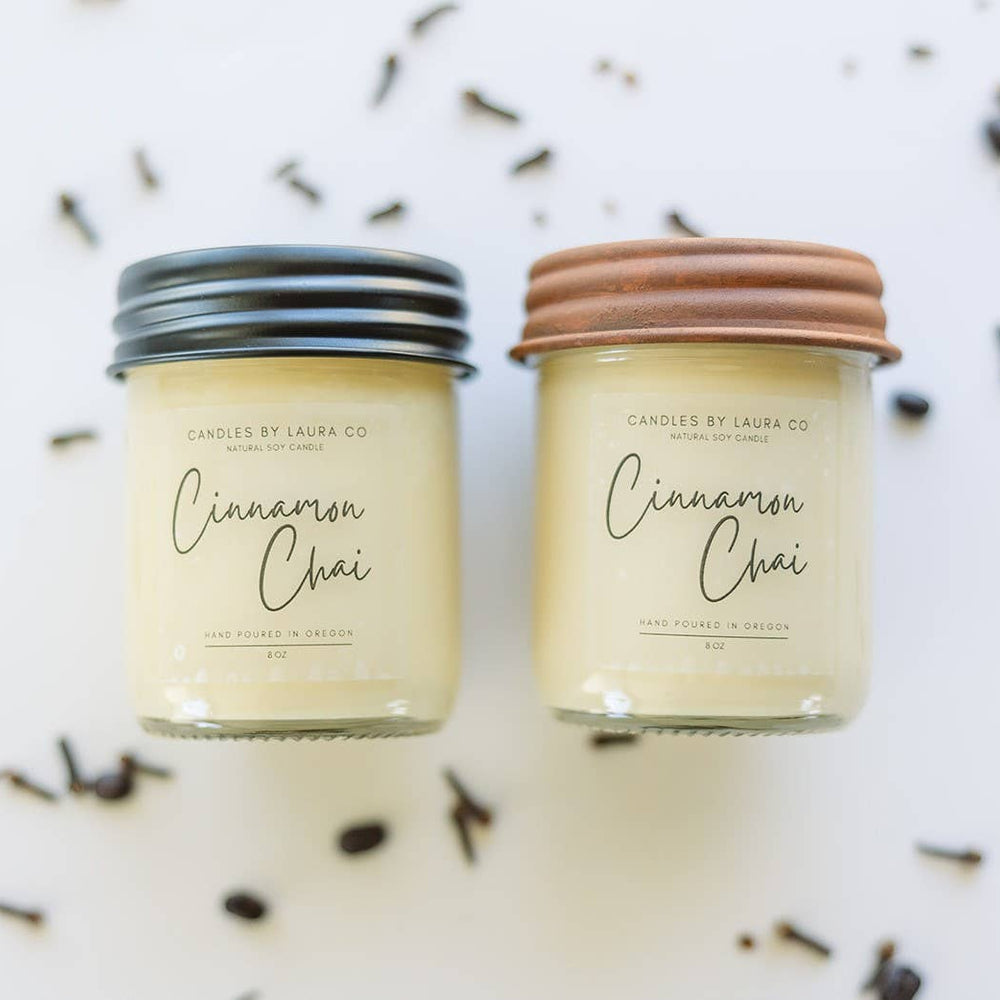 Cinnamon Chai Soy Jar Candle 8 oz with Black Lid