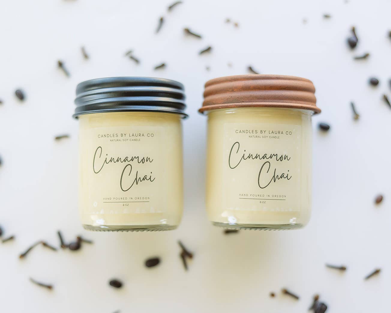 Cinnamon Chai Soy Jar Candle 8 oz with Black Lid