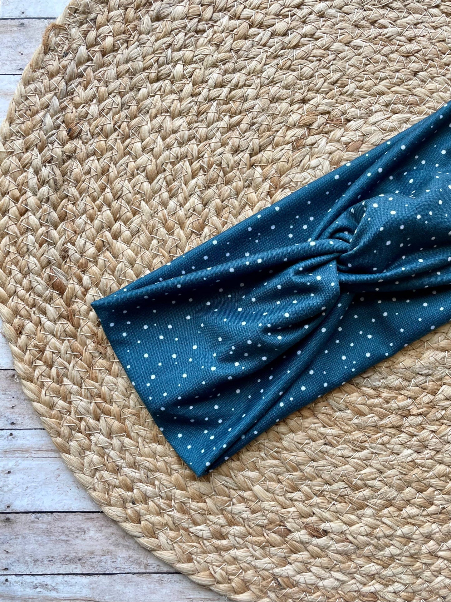 Dark Blue Dot Knit Twist Headband